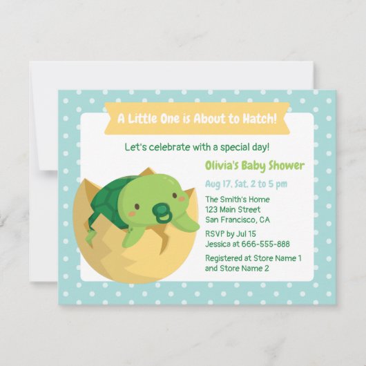 Cute Turtle In Egg Baby Shower Uitnodigingen (Voorkant)