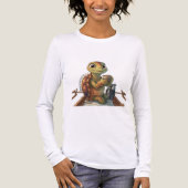 Cute Turtle Koffie Drinkend Wit T-Shirt Met Lange (Voorkant volledig)