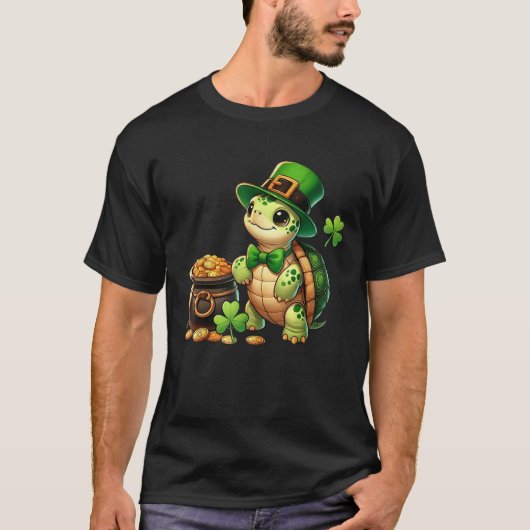 Cute Turtle Leprechaun St Patricks Day Boys Girls T-shirt (Voorkant)