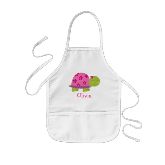 Cute Turtle Personalized Apron for Girls Kinder Schort (Voorkant)