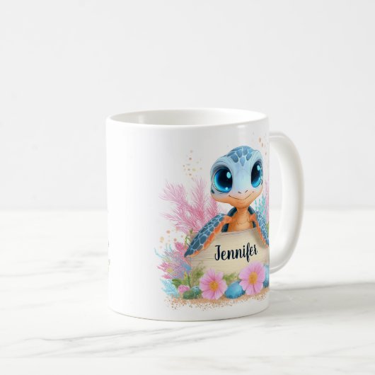 Cute Turtle Personalized Custom Name Animal Koffiemok (Voorkant rechts)