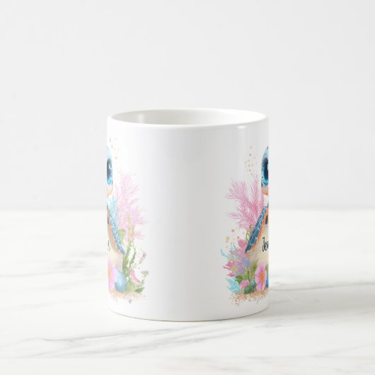 Cute Turtle Personalized Custom Name Animal Koffiemok (Center)