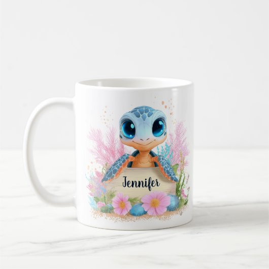 Cute Turtle Personalized Custom Name Animal Koffiemok (Links)