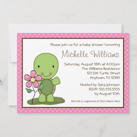 Cute Turtle Pink Polka Dot Baby shower Kaart (Voorkant)