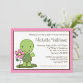 Cute Turtle Pink Polka Dot Baby shower Kaart (Staand voorkant)