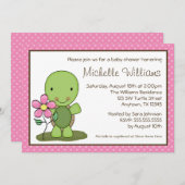 Cute Turtle Pink Polka Dot Baby shower Kaart (Voorkant / Achterkant)