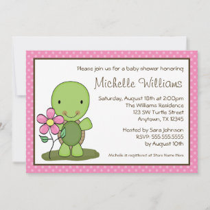Cute Turtle Pink Polka Dot Baby shower Kaart