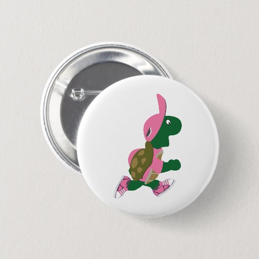 Cute Turtle Runner in PInk Ronde Button 5,7 Cm (Voorkant /achterkant)