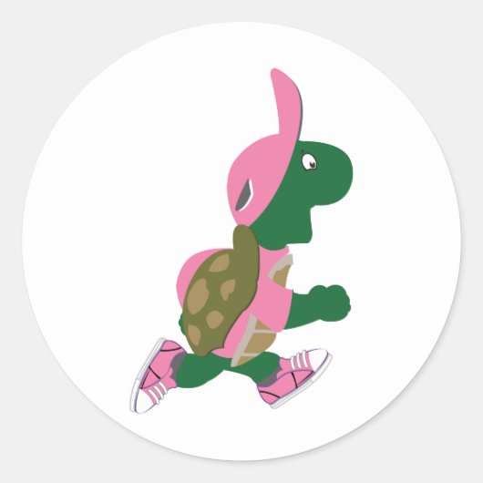 Cute Turtle Runner in PInk Ronde Sticker (Voorkant)