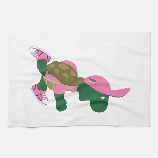 Cute Turtle Runner in PInk Theedoek (Horizontaal)