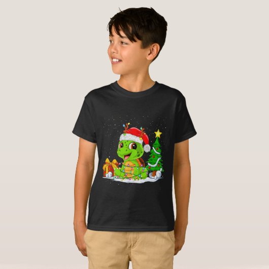 Cute Turtle Santa Christmas Tree Lights Xmas Pajam T-shirt (Voorkant volledig)