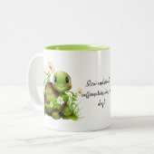 Cute Turtle Slow & Steady Funny Quote, gepersonali Tweekleurige Koffiemok (Voorkant links)