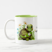 Cute Turtle Slow & Steady Funny Quote, gepersonali Tweekleurige Koffiemok (Links)