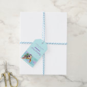 Cute Turtle Summer Beach Aqua 1e Verjaardag Cadeaulabel (Met Touw)
