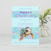 Cute Turtle Summer Beach Aqua 1e verjaardag Kaart (Staand voorkant)
