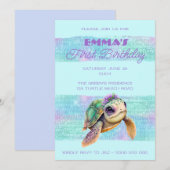 Cute Turtle Summer Beach Aqua 1e verjaardag Kaart (Voorkant / Achterkant)