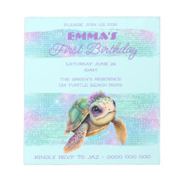 Cute Turtle Summer Beach Aqua 1e verjaardag Notitieblok