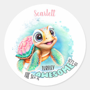 Cute Turtle Summer Name Girl Ronde Sticker