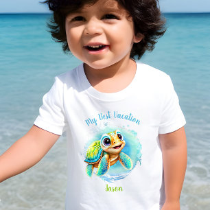 Cute Turtle Summer Vacation Personalized Boy Kinder Shirts