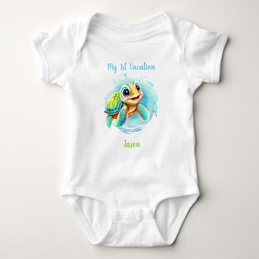 Cute Turtle Summer Vacation Personalized Boy Romper (Voorkant)