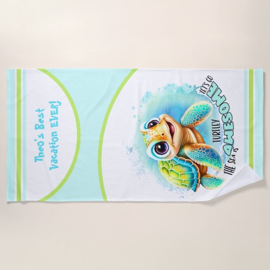 Cute Turtle Summer Vacation Personalized Boy Strandlaken (Voorkant)