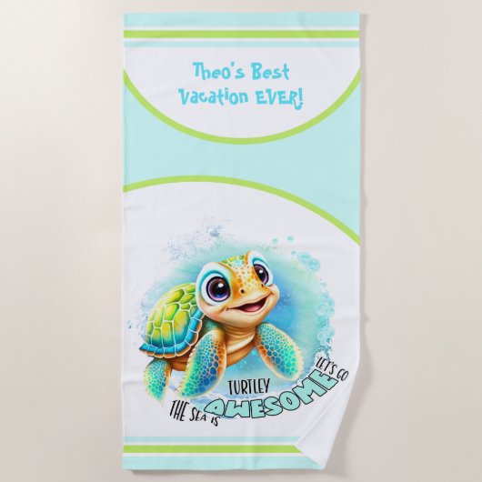 Cute Turtle Summer Vacation Personalized Boy Strandlaken (Voorkant)