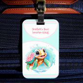 Cute Turtle Summer Vacation Personalized Girl Bagagelabel