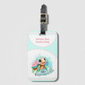 Cute Turtle Summer Vacation Personalized Girl Bagagelabel (Voorkant (verticaal))