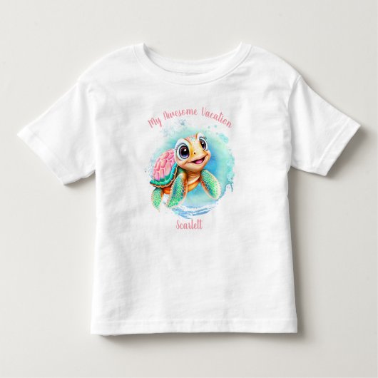 Cute Turtle Summer Vacation Personalized Girl Kinder Shirts (Voorkant)