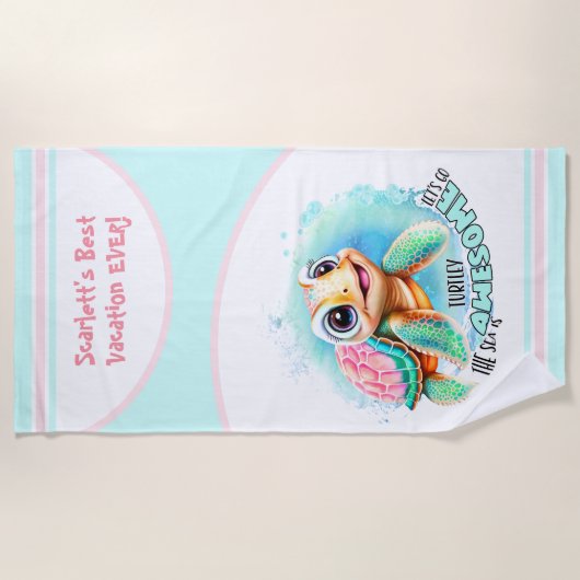 Cute Turtle Summer Vacation Personalized Girl Strandlaken (Voorkant)