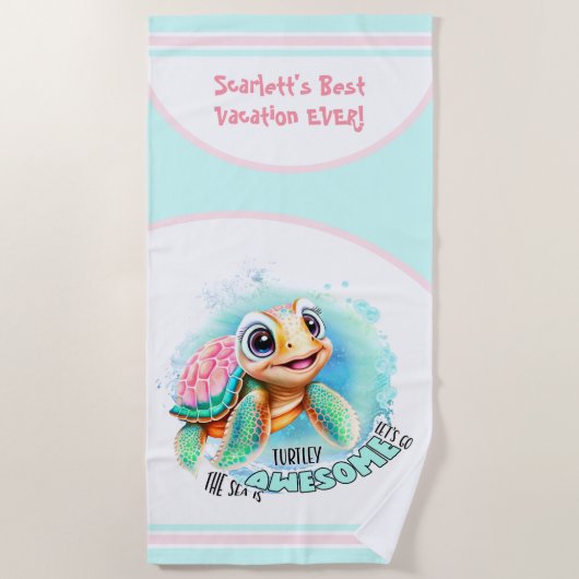 Cute Turtle Summer Vacation Personalized Girl Strandlaken (Voorkant)