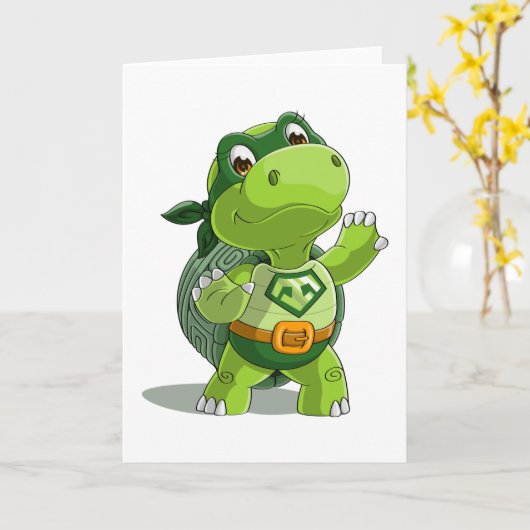 Cute turtle super held kaart (Gele Bloem)