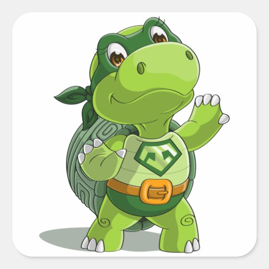 Cute turtle super held vierkante sticker (Voorkant)