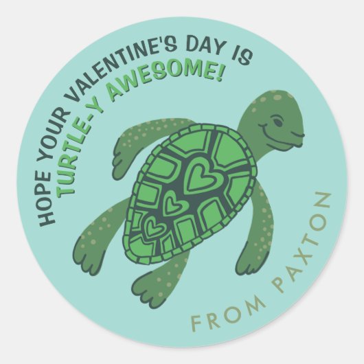 Cute Turtle Valentijns Ronde Sticker (Voorkant)