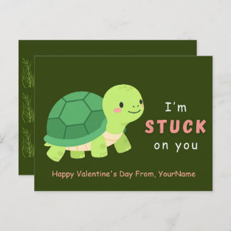 Cute Turtle Valentine Pun Card – I’m Stuck on You Feestdagenkaart