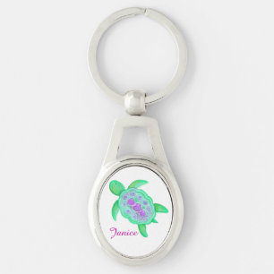 Cute turtle waterverf art name key ring sleutelhanger