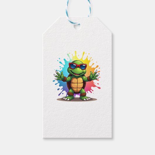 Cute Turtle Wearing Sunglasses Paint Splash Sea An Cadeaulabel (Voorkant)