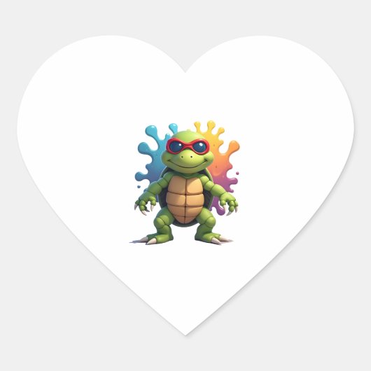 Cute Turtle Wearing Sunglasses Paint Splash Sea An Hart Sticker (Voorkant)