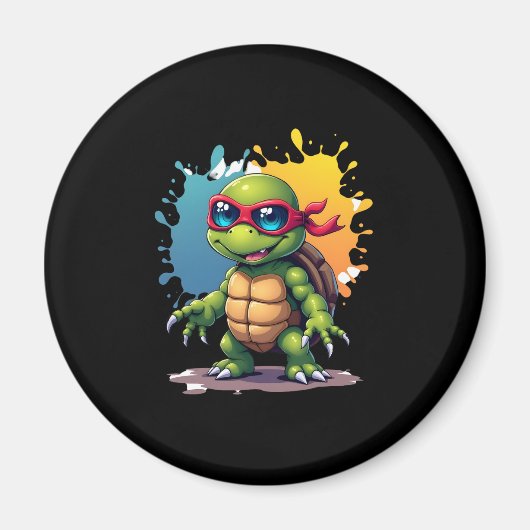 Cute Turtle Wearing Sunglasses Paint Splash Sea An Magneet (Voorkant)