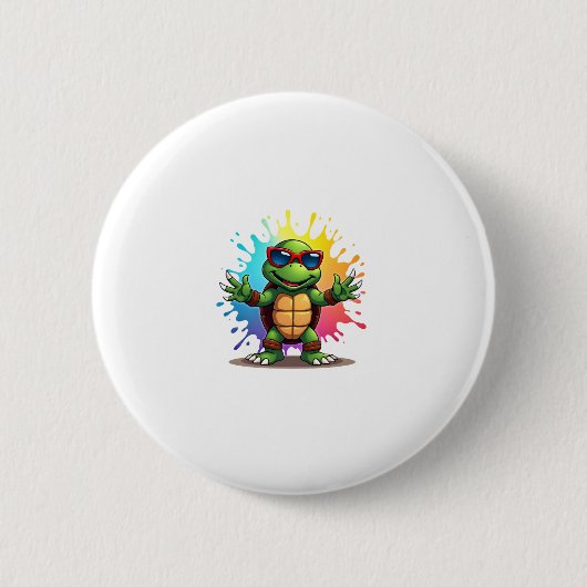 Cute Turtle Wearing Sunglasses Paint Splash Sea An Ronde Button 5,7 Cm (Voorkant)