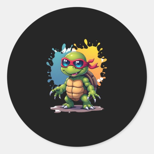 Cute Turtle Wearing Sunglasses Paint Splash Sea An Ronde Sticker (Voorkant)