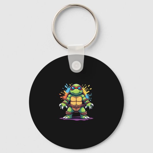 Cute Turtle Wearing Sunglasses Paint Splash Sea An Sleutelhanger (Voorkant)