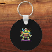 Cute Turtle Wearing Sunglasses Paint Splash Sea An Sleutelhanger (Voorkant)