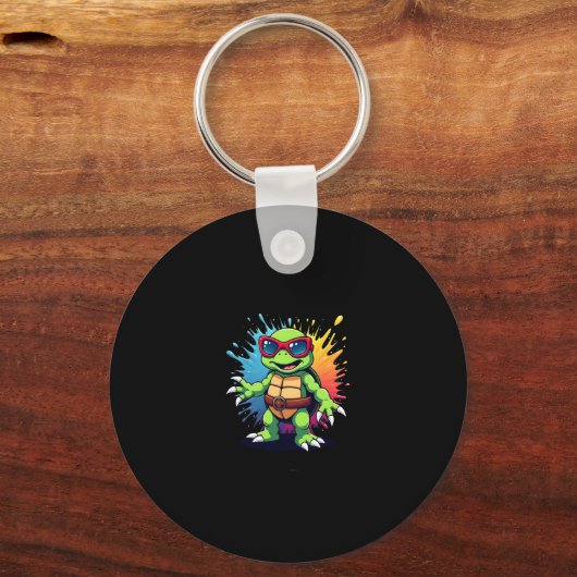 Cute Turtle Wearing Sunglasses Paint Splash Sea An Sleutelhanger (Voorkant)