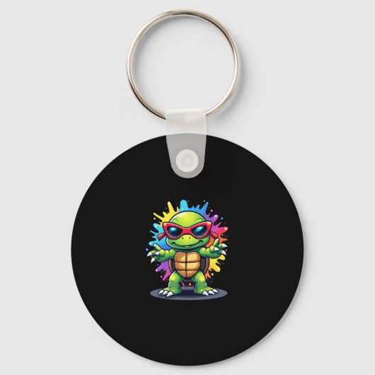 Cute Turtle Wearing Sunglasses Paint Splash Sea An Sleutelhanger (Voorkant)