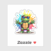 Cute Turtle Wearing Sunglasses Paint Splash Sea An Sticker (Vel)