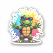 Cute Turtle Wearing Sunglasses Paint Splash Sea An Sticker (Voorkant)