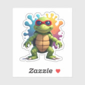 Cute Turtle Wearing Sunglasses Paint Splash Sea An Sticker (Vel)