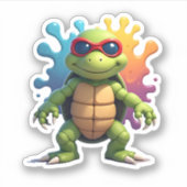 Cute Turtle Wearing Sunglasses Paint Splash Sea An Sticker (Voorkant)