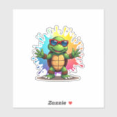 Cute Turtle Wearing Sunglasses Paint Splash Sea An Sticker (Vel)